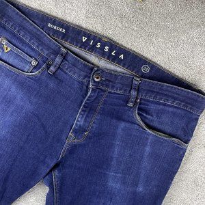 Vissla Border Jeans Men's Sz 33 (36x30) Slim Straight Dark Wash Denim Surf Beach